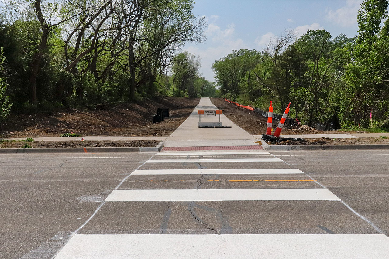 The cross walk on the new trail on Michigan Street