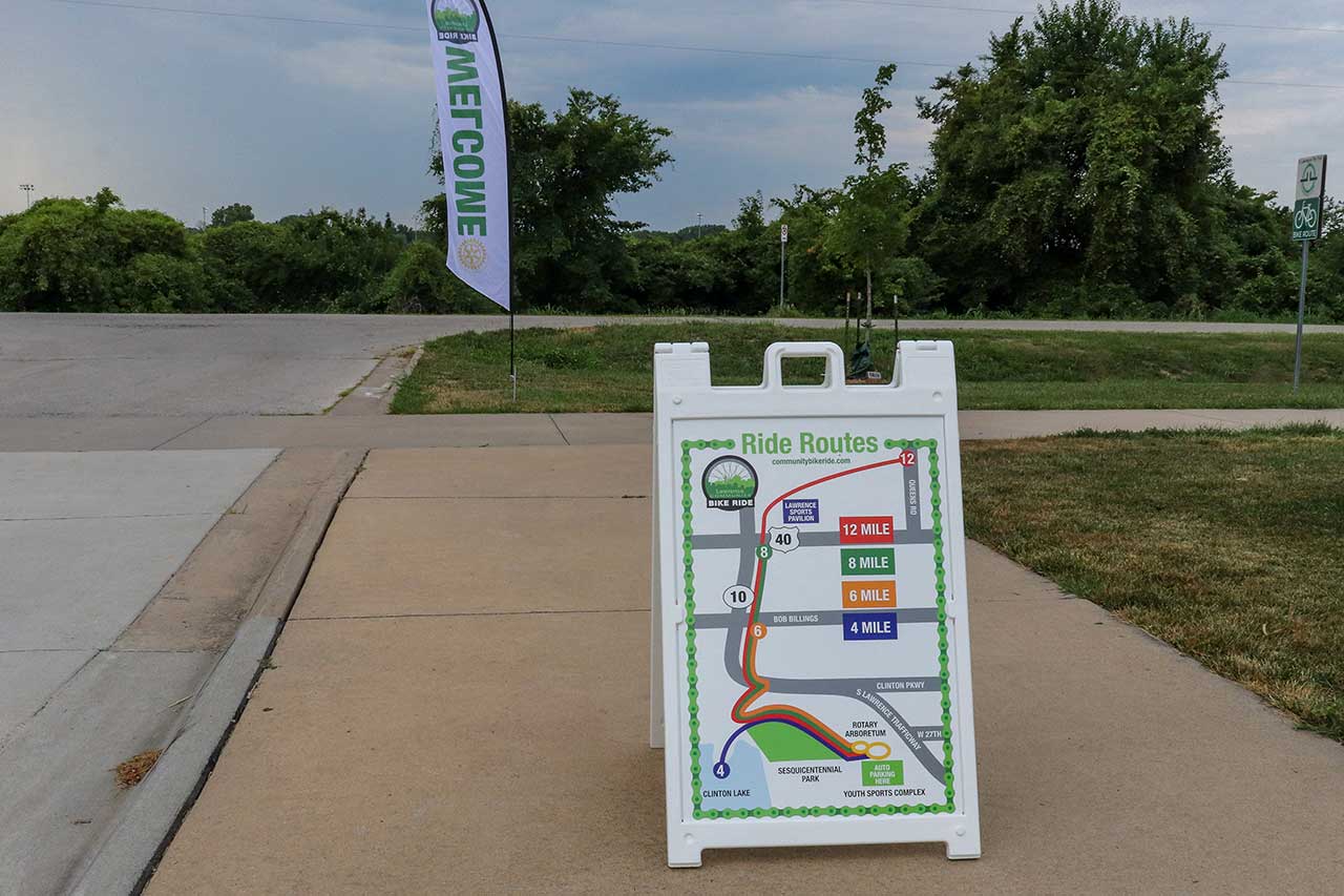 A sign showing the routes