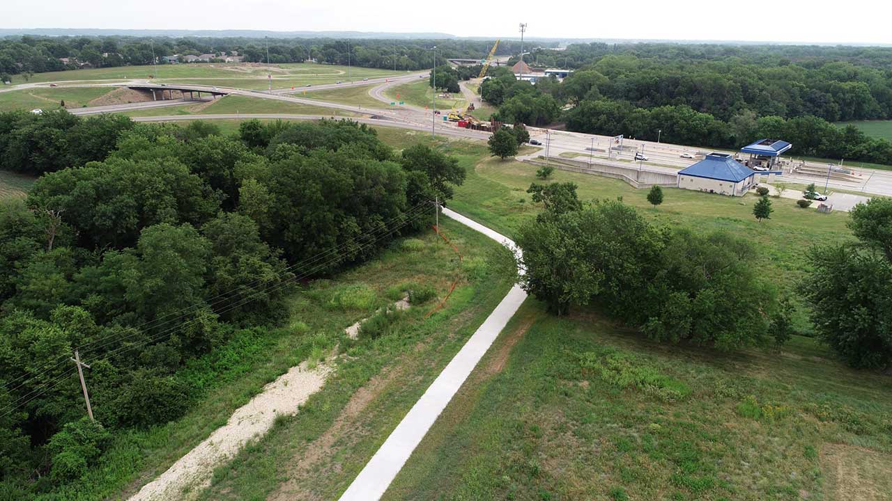 The trail headed east, north of the Hallmark plant