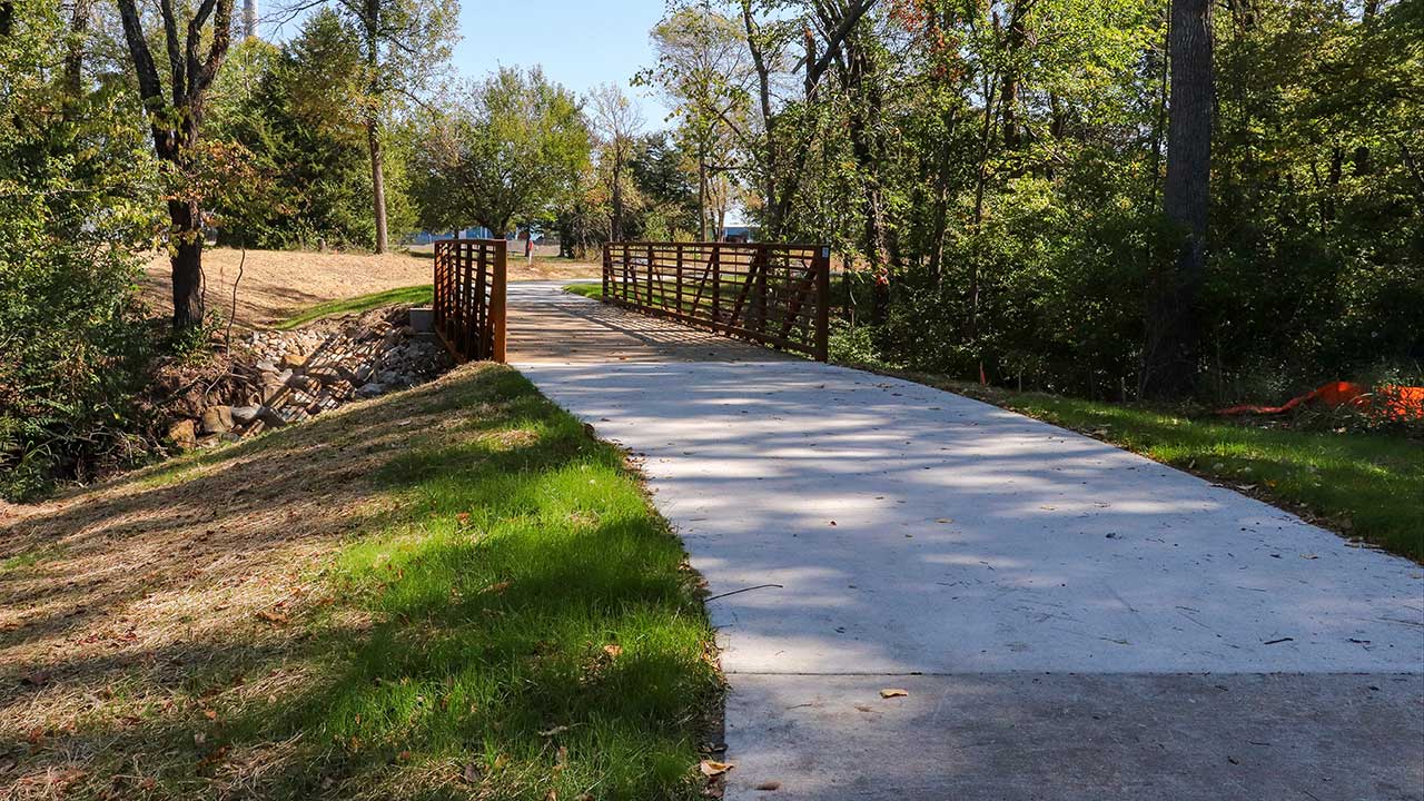 Grass has been planted near the bridge