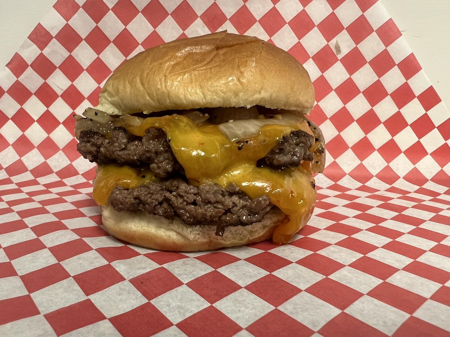 A double cheeseburger from the Burger Bus