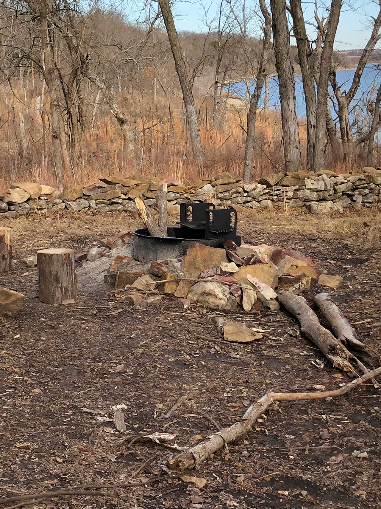A fire pit at a primitive campsite