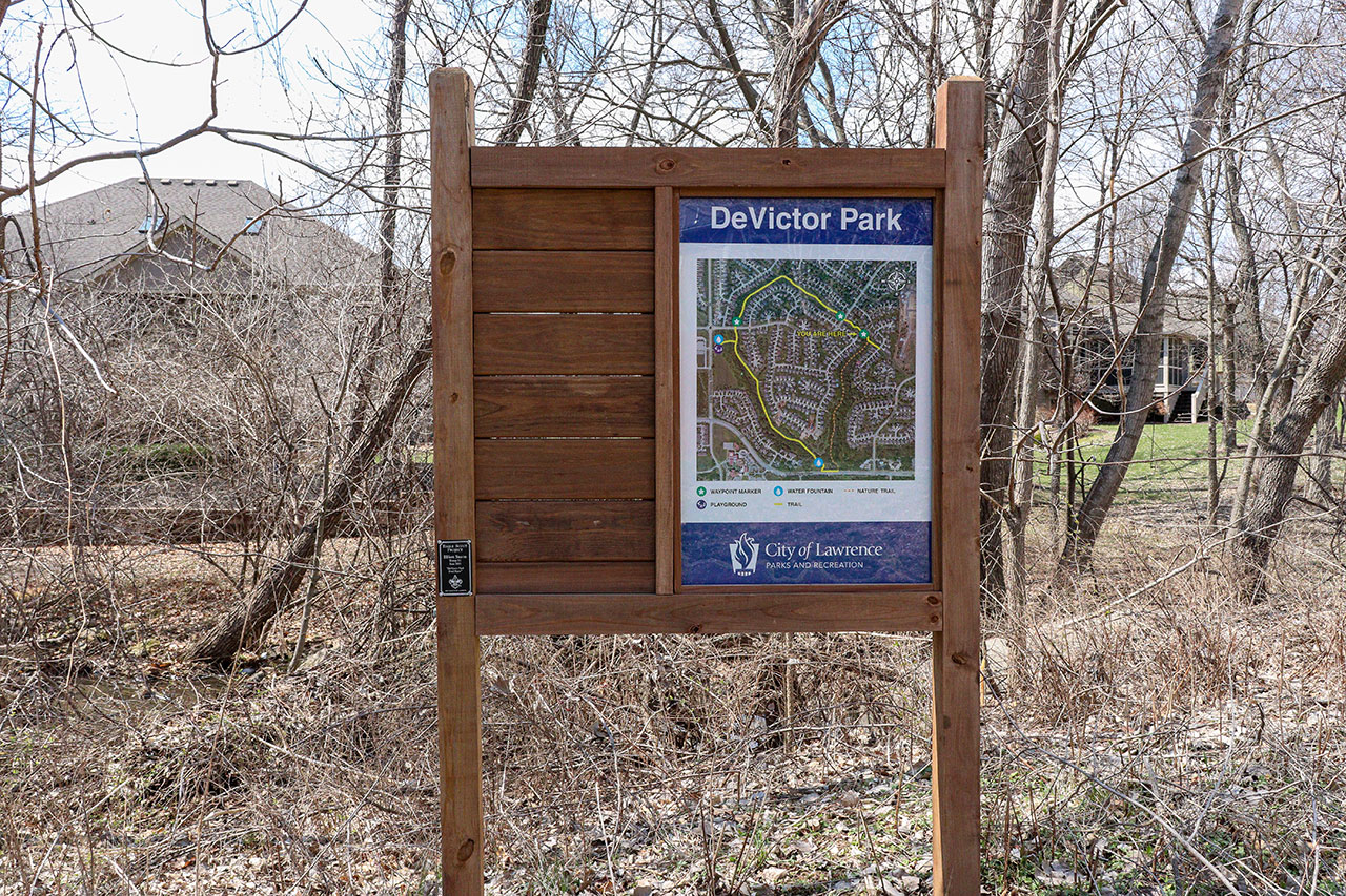 The DeVictor Park Trail sign