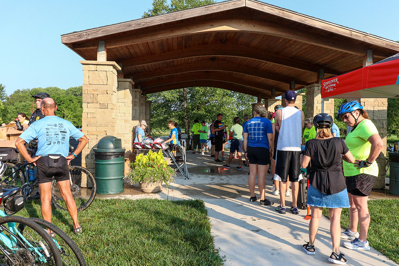 People lined up at the Community Bike Ride