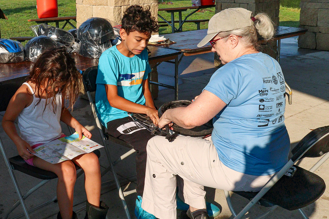 Kids getting bike helmets