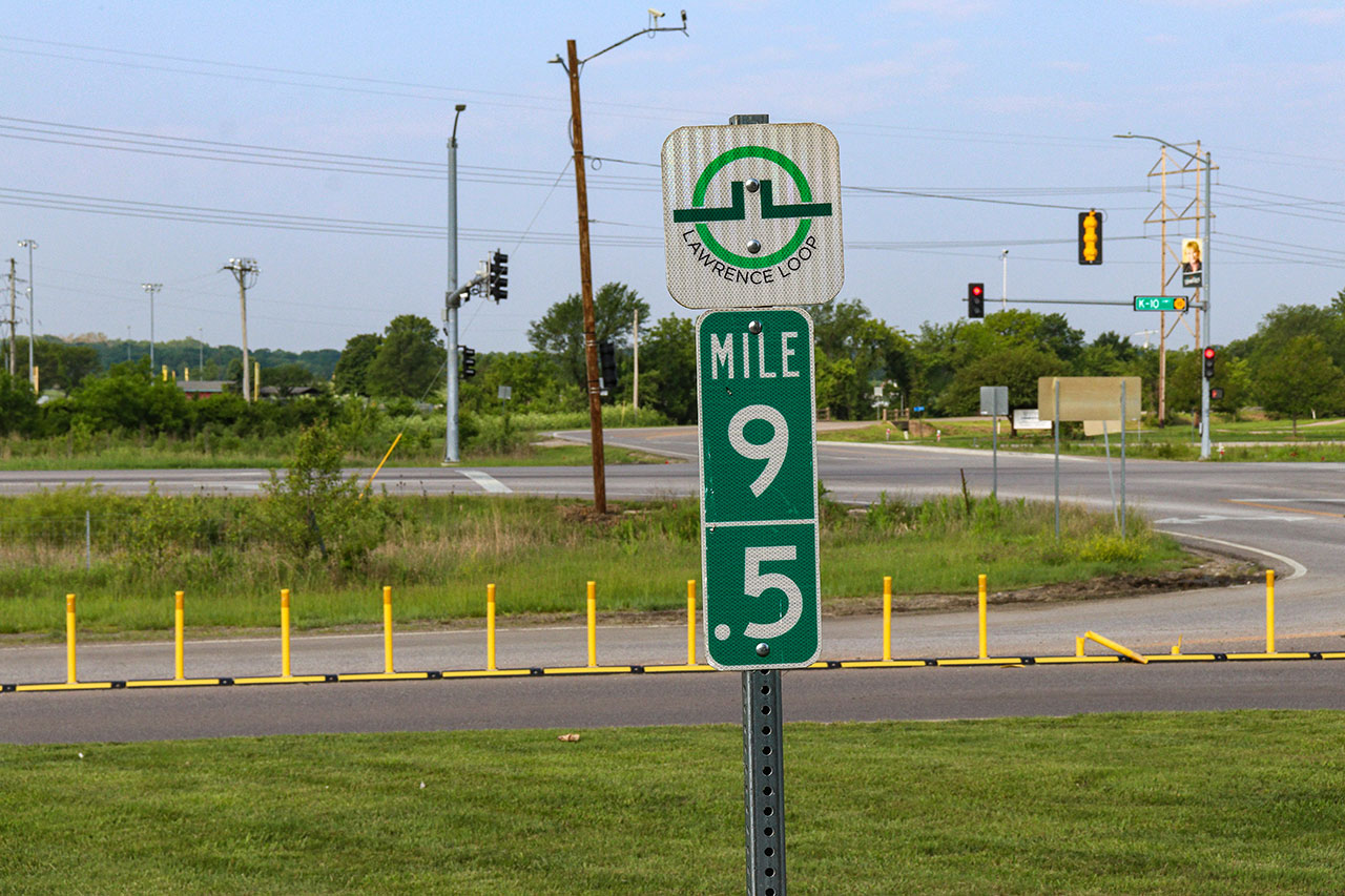 Mile marker 9.5 is just before the cross walk at K-10