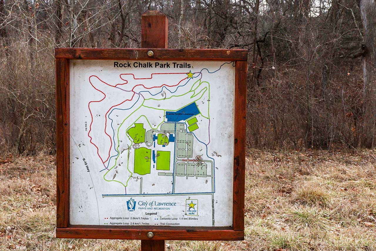A sign of the Rock Chalk Park Trails