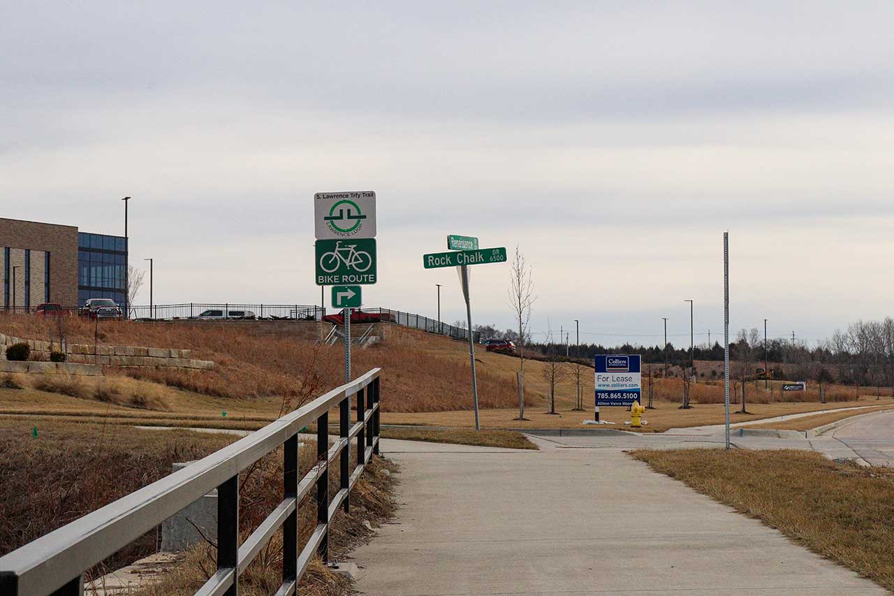 The Lawrence Loop sign near Renaissance and Rock Chalk Dr. at the start of Segment 7