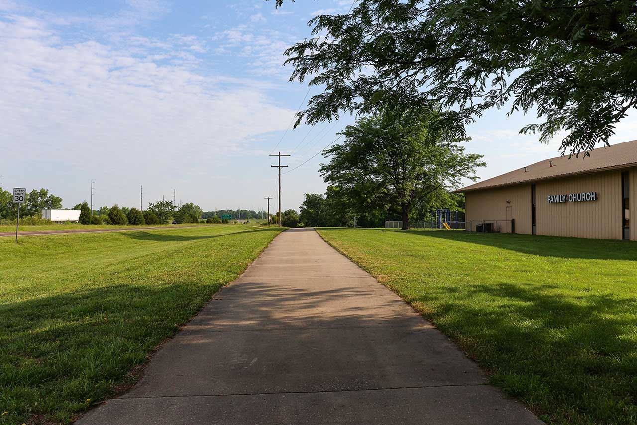 The trail goes north past the Family Church