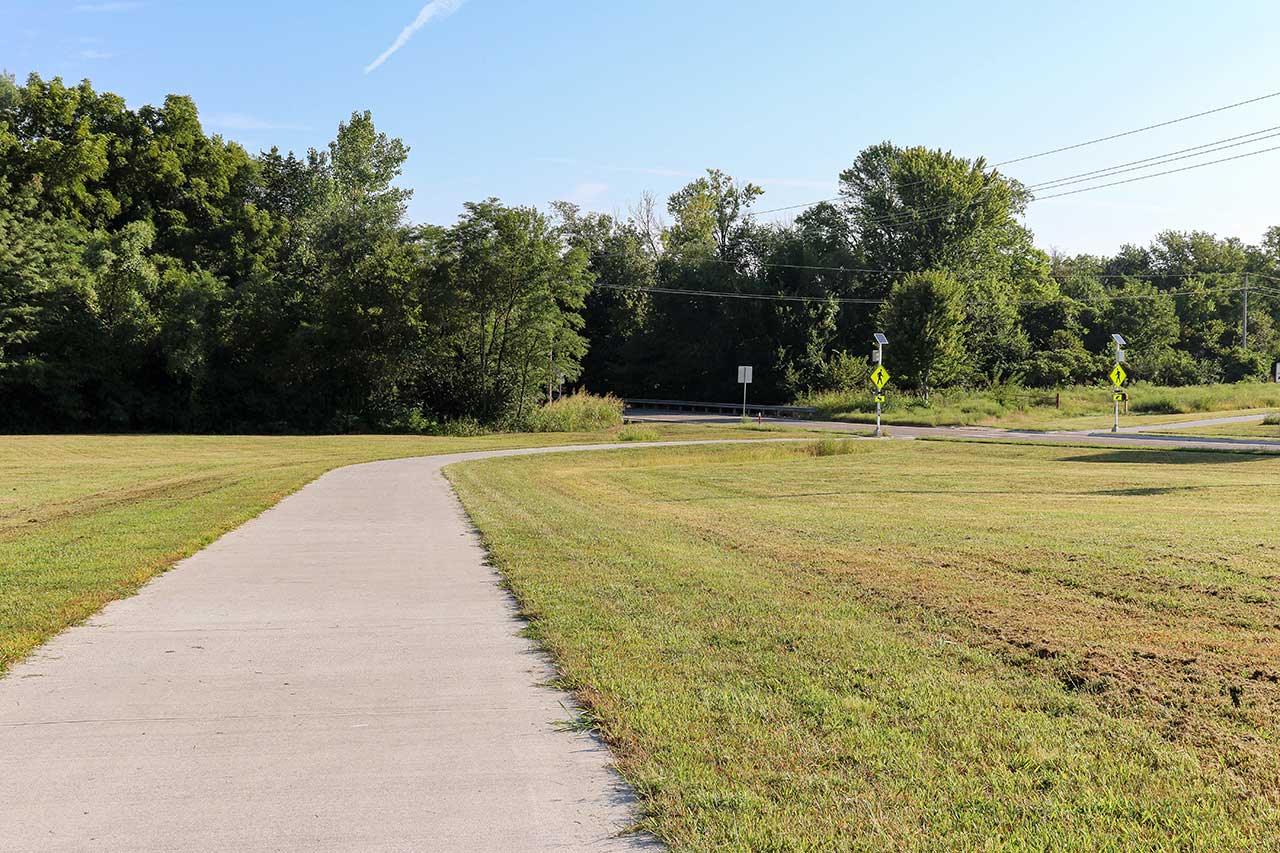 The trail turns in Peterson Park and continues through the park