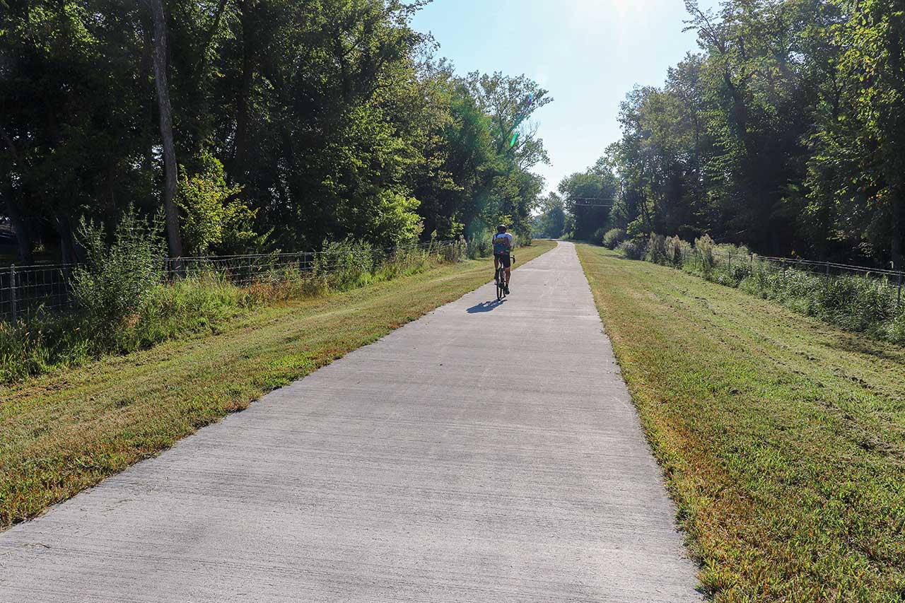 A man biking on Segment 8 of the loop nearing North Michigan