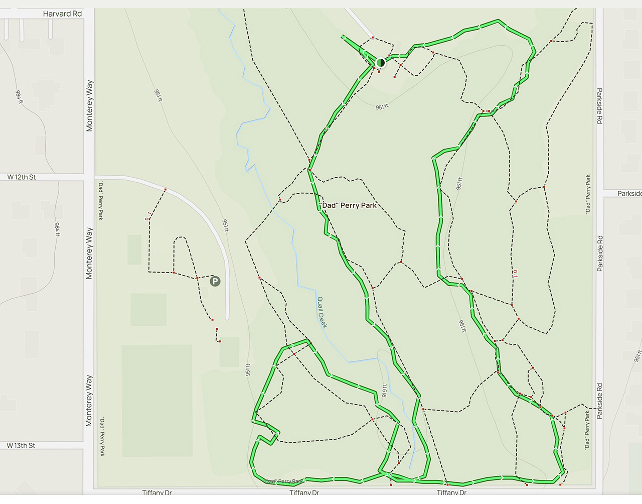 Map of the trails in Dad Perry Park