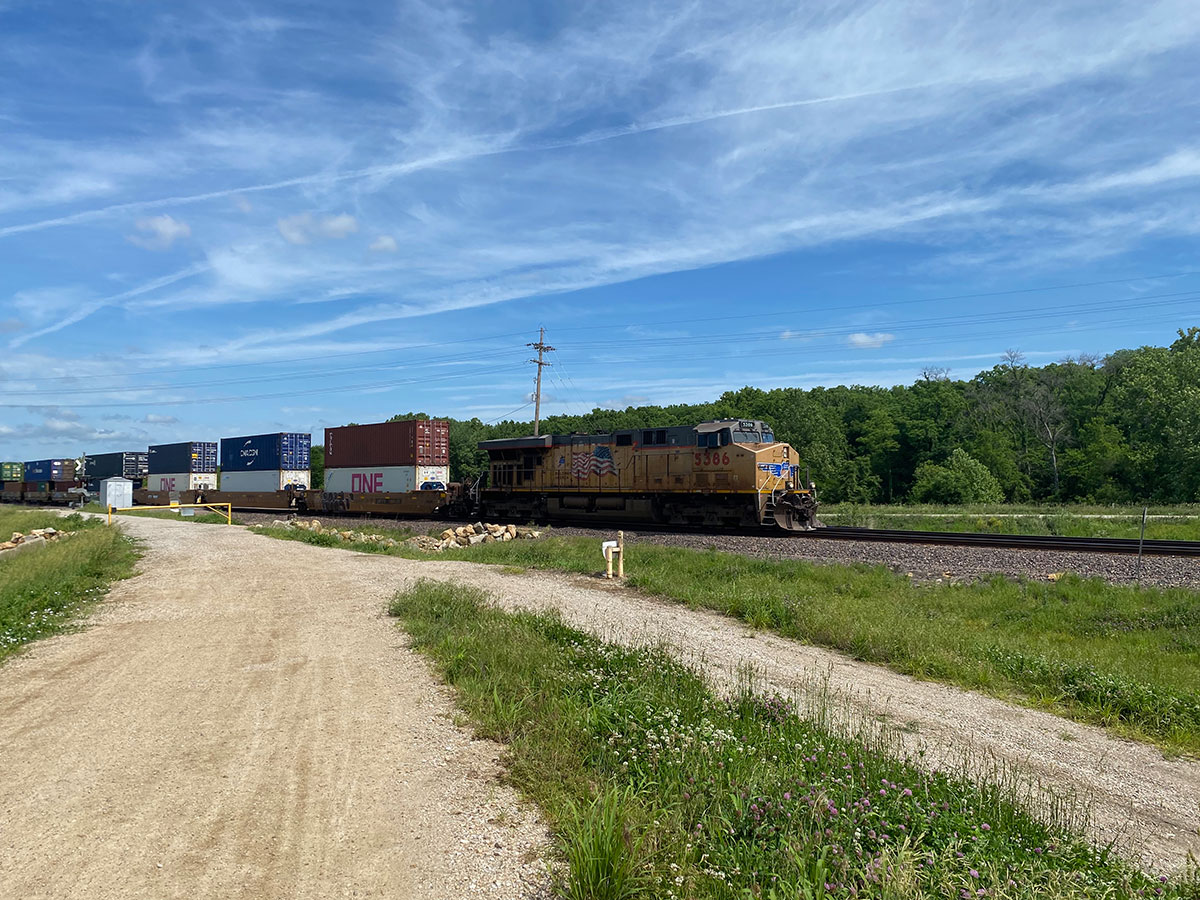 View of the railroad from the levee trail