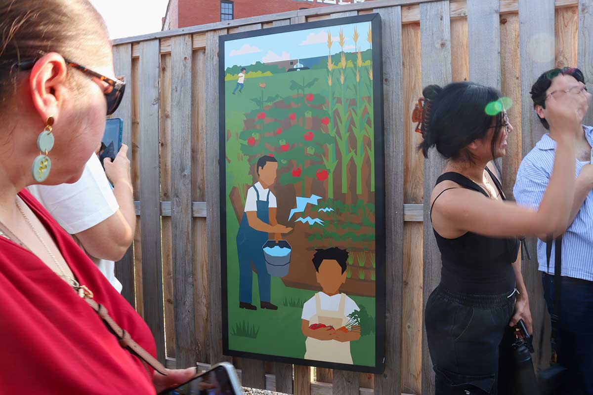 Admiring the art panels along the loop