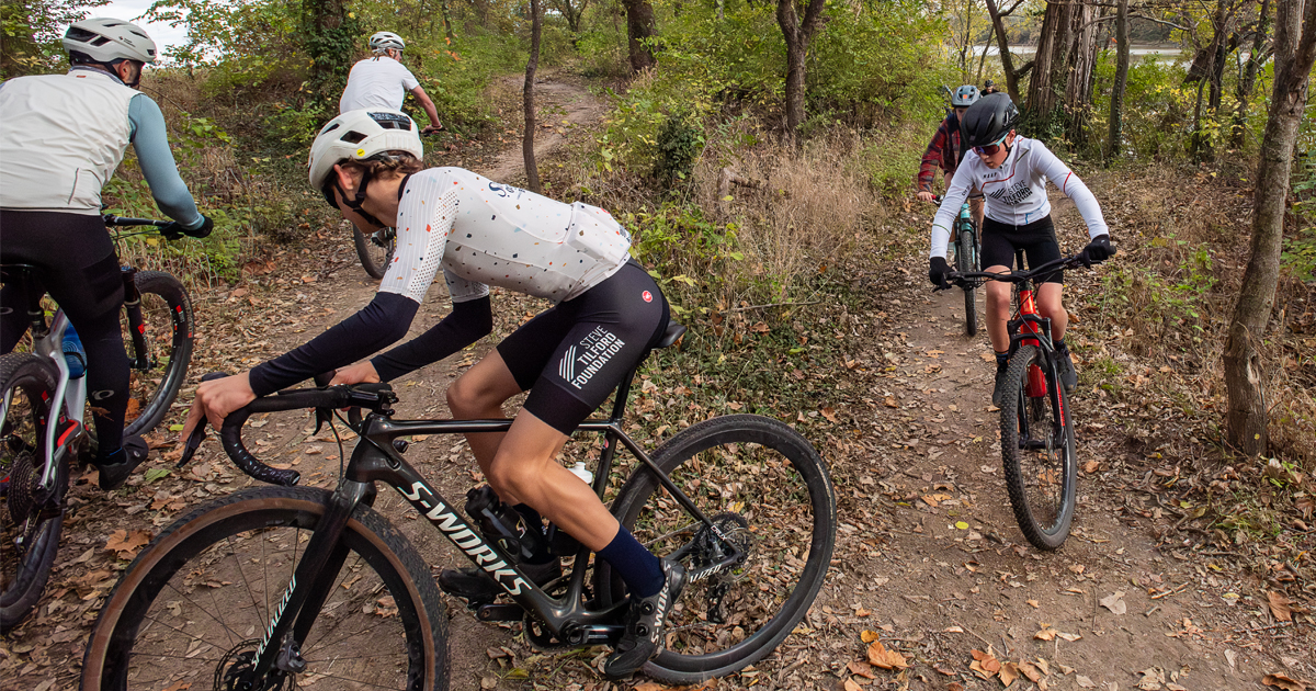A family walking on a trail