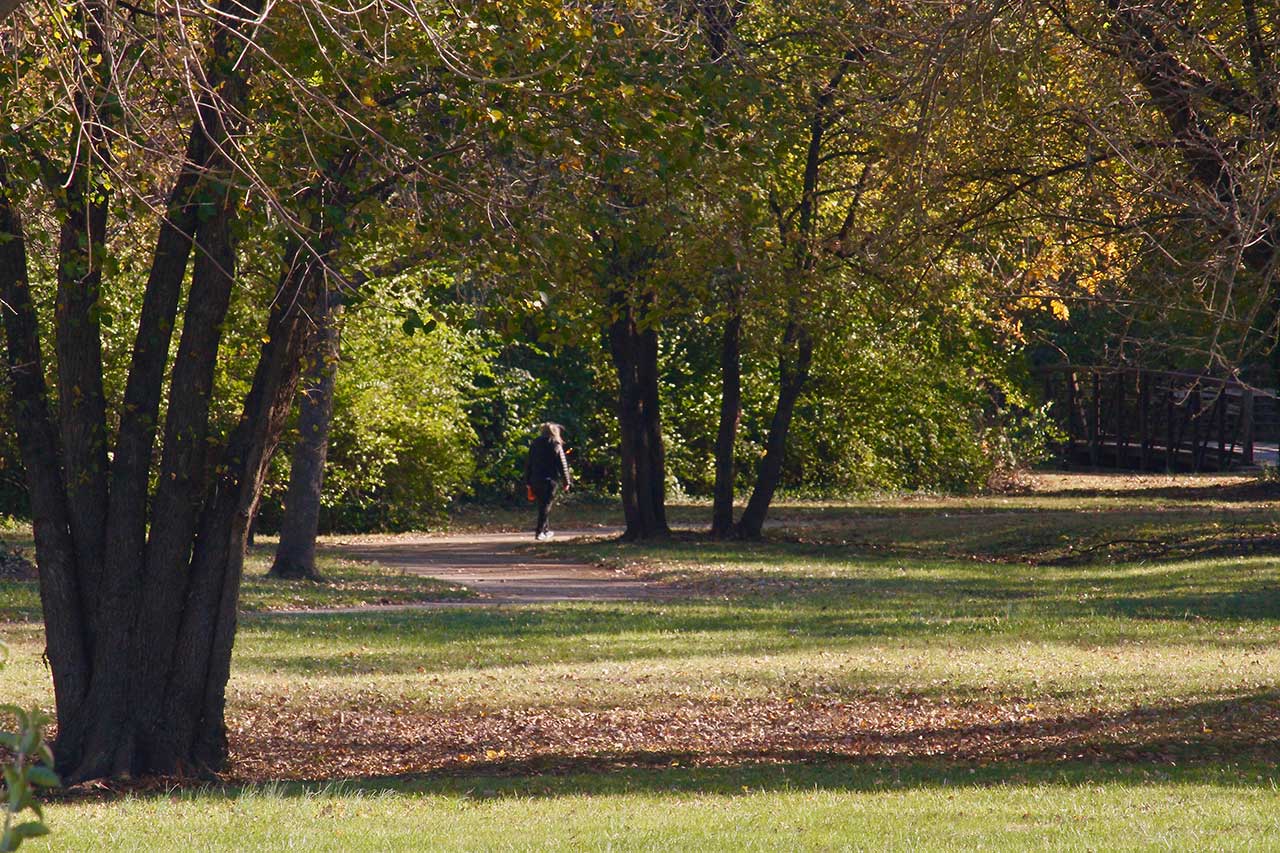 A person walking on the trail