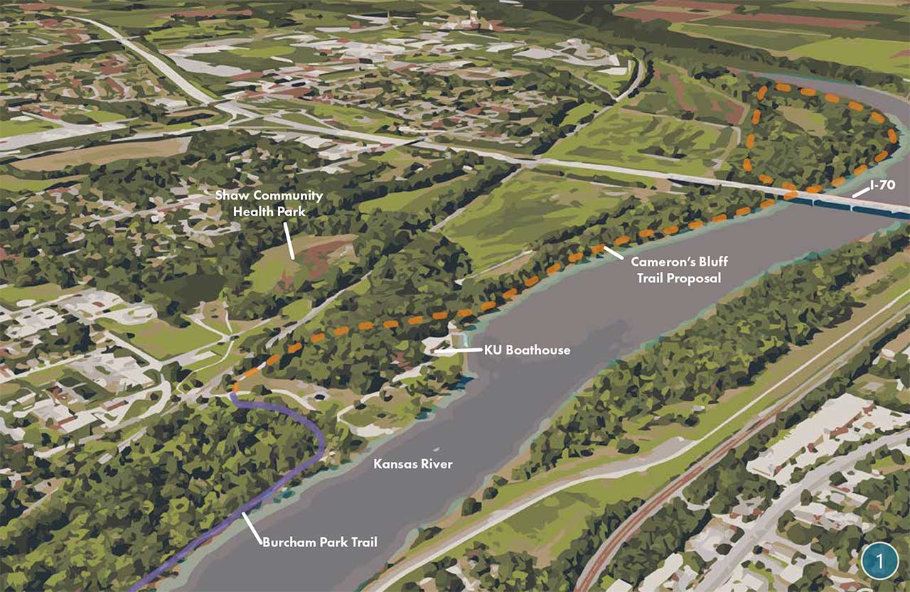 Rendered map of Cameron's Bluff trails