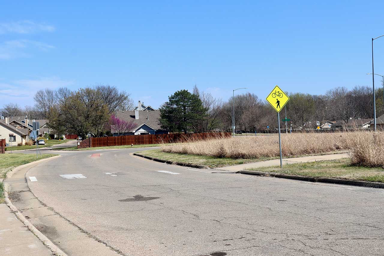 The crosswalk off Clinton Parkway leading to the trail